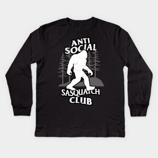 Funny Retro Vintage Alien Bigfoot Sasquatch Antisocial Club Outdoor Meme Kids Long Sleeve T-Shirt